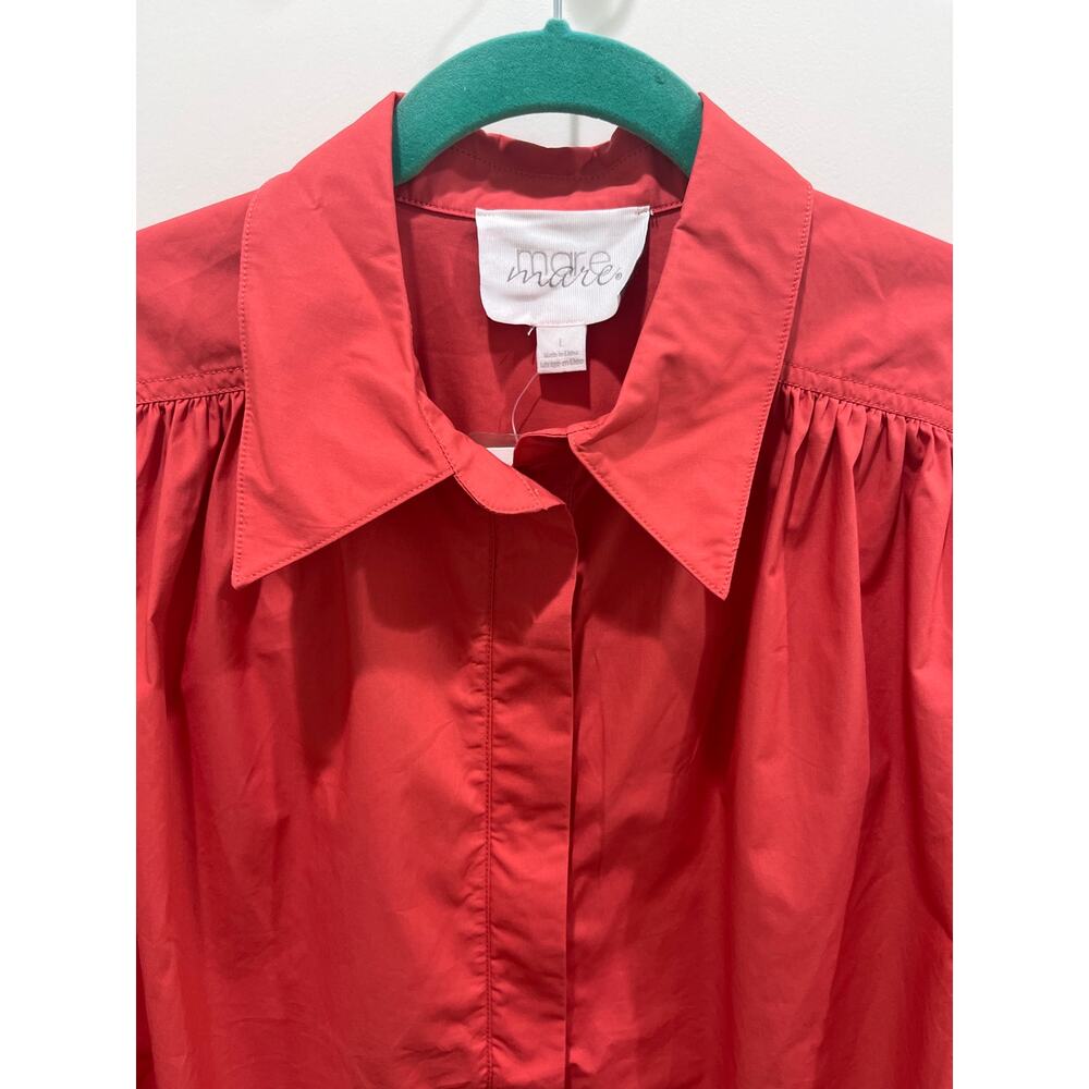 NWT Mare Mare x Anthropologie Long-Sleeve Henley Blouse in Red-Orange Sz L - Picture 3 of 13